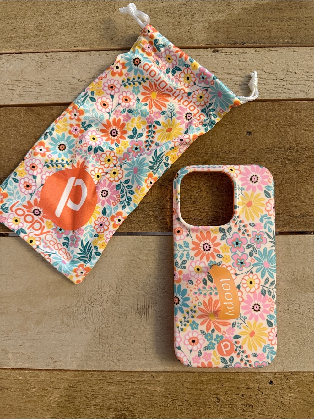 Loopy Case Floral Pink Coral Yellow Blue iPhone Case with Matching Pouch